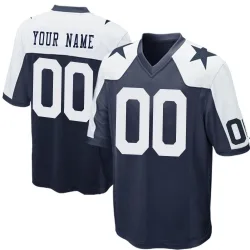 Men's Custom Dallas Cowboys No.00 Game Throwback Jersey - Navy Blue
