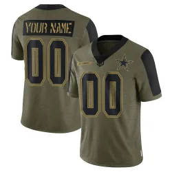 Men's Custom Dallas Cowboys No.00 Limited 2021 Salute To Service Jersey - Olive
