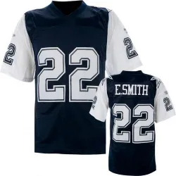 Men's Emmitt Smith Dallas Cowboys No.22 Authentic Mitchell And Ness Navy Throwback Jersey - Blue/White