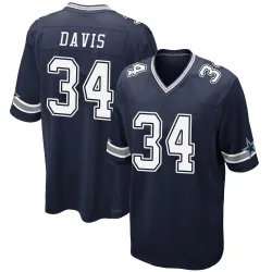 Men's Malik Davis Dallas Cowboys No.34 Game Team Color Jersey - Navy