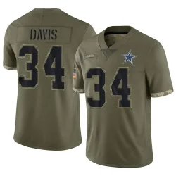 Men's Malik Davis Dallas Cowboys No.34 Limited 2022 Salute To Service Jersey - Olive