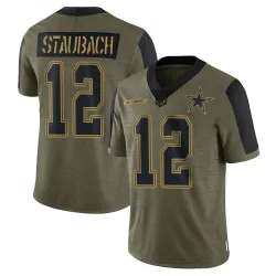 Men's Roger Staubach Dallas Cowboys No.12 Limited 2021 Salute To Service Jersey - Olive