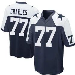 Men's Saahdiq Charles Dallas Cowboys No.77 Game Throwback Jersey - Navy Blue