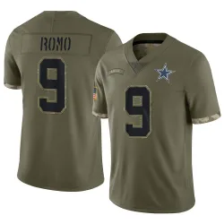 Men's Tony Romo Dallas Cowboys No.9 Limited 2022 Salute To Service Jersey - Olive