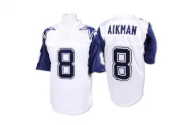 Men's Troy Aikman Dallas Cowboys No.8 Authentic Mitchell And Ness 75TH Patch Throwback Jersey - White
