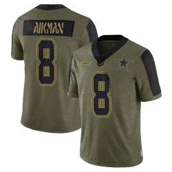 Men's Troy Aikman Dallas Cowboys No.8 Limited 2021 Salute To Service Jersey - Olive