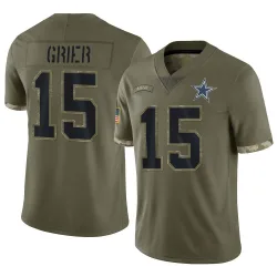 Men's Will Grier Dallas Cowboys No.15 Limited 2022 Salute To Service Jersey - Olive