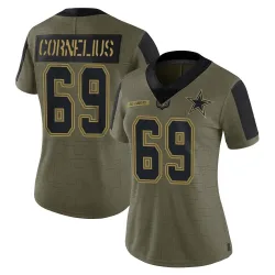 Women's Ajani Cornelius Dallas Cowboys No.69 Limited 2021 Salute To Service Jersey - Olive