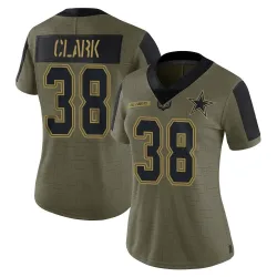 Women's Alijah Clark Dallas Cowboys No.38 Limited 2021 Salute To Service Jersey - Olive