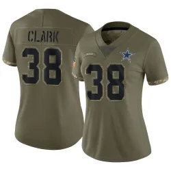 Women's Alijah Clark Dallas Cowboys No.38 Limited 2022 Salute To Service Jersey - Olive