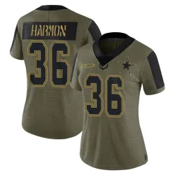 Women's Bruce Harmon Dallas Cowboys No.36 Limited 2021 Salute To Service Jersey - Olive