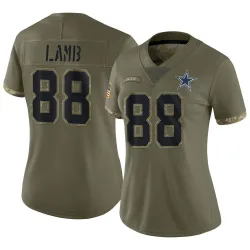 Women's CeeDee Lamb Dallas Cowboys No.88 Limited 2022 Salute To Service Jersey - Olive