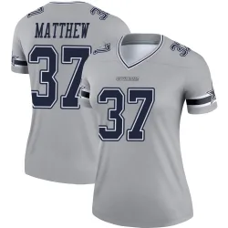 Women's Christian Matthew Dallas Cowboys No.37 Legend Inverted Jersey - Gray