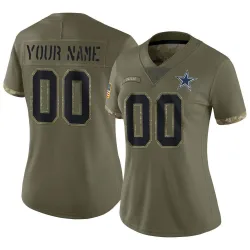 Women's Custom Dallas Cowboys No.00 Limited 2022 Salute To Service Jersey - Olive