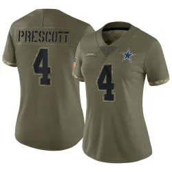 Women's Dak Prescott Dallas Cowboys No.4 Limited 2022 Salute To Service Jersey - Olive