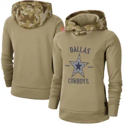 Women's Dallas Cowboys No. Khaki 2019 Salute to Service Therma Pullover Hoodie