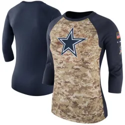 Women's Dallas Cowboys No. Legend Salute to Service 2017 Three-Quarter Raglan Sleeve T-Shirt - Camo/Navy