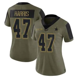 Women's Darius Harris Dallas Cowboys No.47 Limited 2021 Salute To Service Jersey - Olive