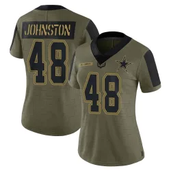 Women's Daryl Johnston Dallas Cowboys No.48 Limited 2021 Salute To Service Jersey - Olive