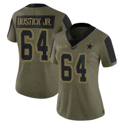 Women's Earl Bostick Jr. Dallas Cowboys No.64 Limited 2021 Salute To Service Jersey - Olive