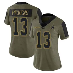 Women's George Pickens Dallas Cowboys No.13 Limited 2021 Salute To Service Jersey - Olive