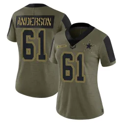 Women's Jack Anderson Dallas Cowboys No.61 Limited 2021 Salute To Service Jersey - Olive