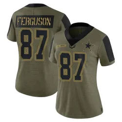 Women's Jake Ferguson Dallas Cowboys No.87 Limited 2021 Salute To Service Jersey - Olive