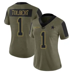 Women's Jalen Tolbert Dallas Cowboys No.1 Limited 2021 Salute To Service Jersey - Olive