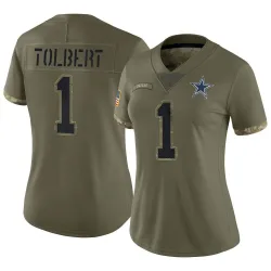 Women's Jalen Tolbert Dallas Cowboys No.1 Limited 2022 Salute To Service Jersey - Olive