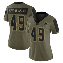 Women's John Stephens Jr. Dallas Cowboys No.49 Limited 2021 Salute To Service Jersey - Olive