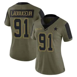 Women's L.P. LaDouceur Dallas Cowboys No.91 Limited L.P. Ladouceur 2021 Salute To Service Jersey - Olive