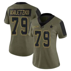 Women's Matt Waletzko Dallas Cowboys No.79 Limited 2021 Salute To Service Jersey - Olive