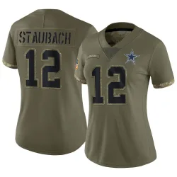 Women's Roger Staubach Dallas Cowboys No.12 Limited 2022 Salute To Service Jersey - Olive