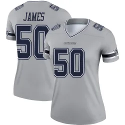 Women's Shemar James Dallas Cowboys No.50 Legend Inverted Jersey - Gray