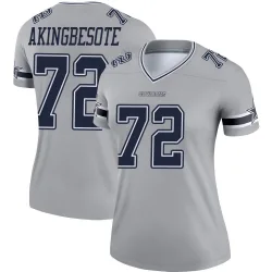 Women's Tommy Akingbesote Dallas Cowboys No.72 Legend Inverted Jersey - Gray