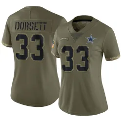 Women's Tony Dorsett Dallas Cowboys No.33 Limited 2022 Salute To Service Jersey - Olive