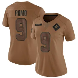 Women's Tony Romo Dallas Cowboys No.9 Limited 2023 Salute To Service Jersey - Brown
