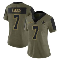 Women's Trevon Diggs Dallas Cowboys No.7 Limited 2021 Salute To Service Jersey - Olive