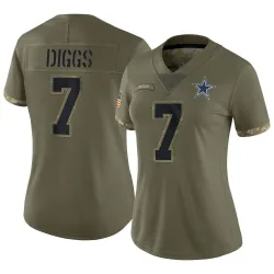 Women's Trevon Diggs Dallas Cowboys No.7 Limited 2022 Salute To Service Jersey - Olive