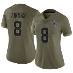 Women's Troy Aikman Dallas Cowboys No.8 Limited 2022 Salute To Service Jersey - Olive
