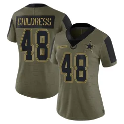 Women's Zion Childress Dallas Cowboys No.48 Limited 2021 Salute To Service Jersey - Olive