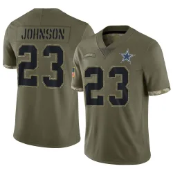 Youth Buddy Johnson Dallas Cowboys No.23 Limited 2022 Salute To Service Jersey - Olive