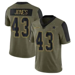 Youth Joe Jones Dallas Cowboys No.43 Limited 2021 Salute To Service Jersey - Olive