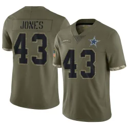 Youth Joe Jones Dallas Cowboys No.43 Limited 2022 Salute To Service Jersey - Olive