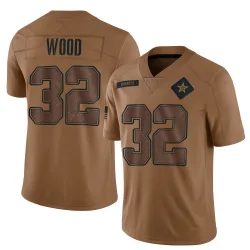 Youth Julius Wood Dallas Cowboys No.32 Limited 2023 Salute To Service Jersey - Brown