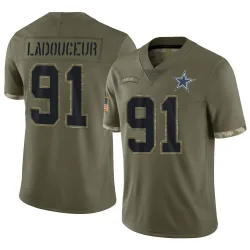 Youth L.P. LaDouceur Dallas Cowboys No.91 Limited L.P. Ladouceur 2022 Salute To Service Jersey - Olive