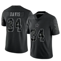 Youth Malik Davis Dallas Cowboys No.34 Limited Reflective Jersey - Black