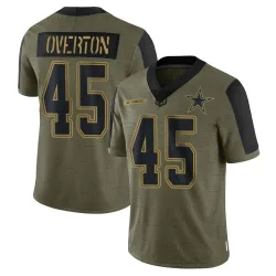 Youth Matt Overton Dallas Cowboys No.45 Limited 2021 Salute To Service Jersey - Olive