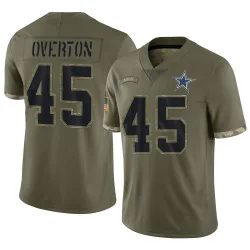 Youth Matt Overton Dallas Cowboys No.45 Limited 2022 Salute To Service Jersey - Olive