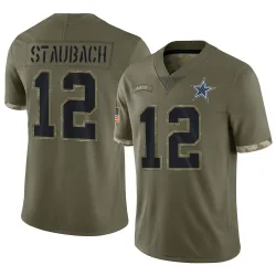 Youth Roger Staubach Dallas Cowboys No.12 Limited 2022 Salute To Service Jersey - Olive